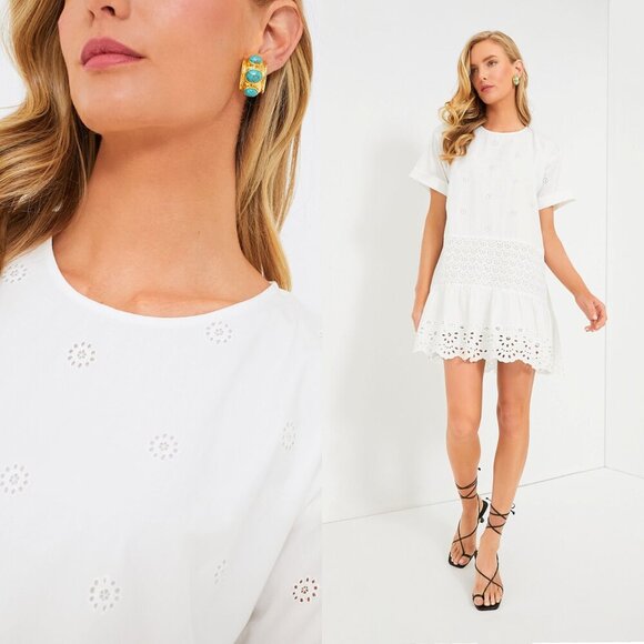 Sea New York NEW White Elysse Embroidery Oversized Short Sleeve Tunic Size Large - Picture 1 of 10
